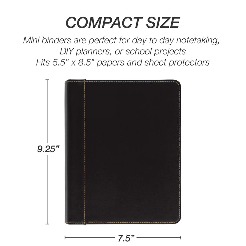 [Australia - AusPower] - Samsill 1" Junior Size Contrast Stitch Leather 3 Ring Binder, Holds 8.5 x 5.5" Paper Size, Portfolio Organizer, Black 8.5 x 5.5" Capacity 1" 