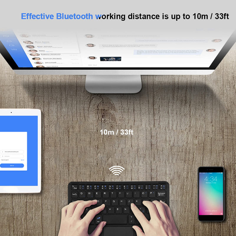 [Australia - AusPower] - Sanpyl Ultra‑Slim Wireless Keyboard, Mini 59 Keys Bluetooth Keyboard with Touchpad and 280mAh Battery Capacity for Tablet/Phone/Notebook/Desktop/Laptop 
