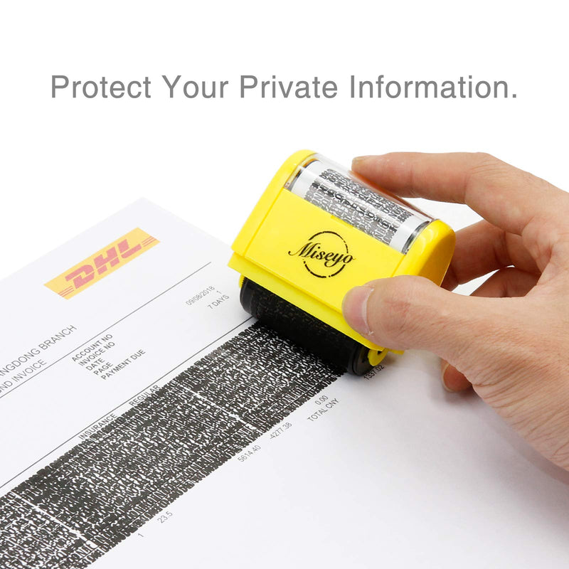 [Australia - AusPower] - Miseyo Wide Identity Theft Protection Roller Stamp Set - Yellow (3 Refill Ink Included) 1.yellow 