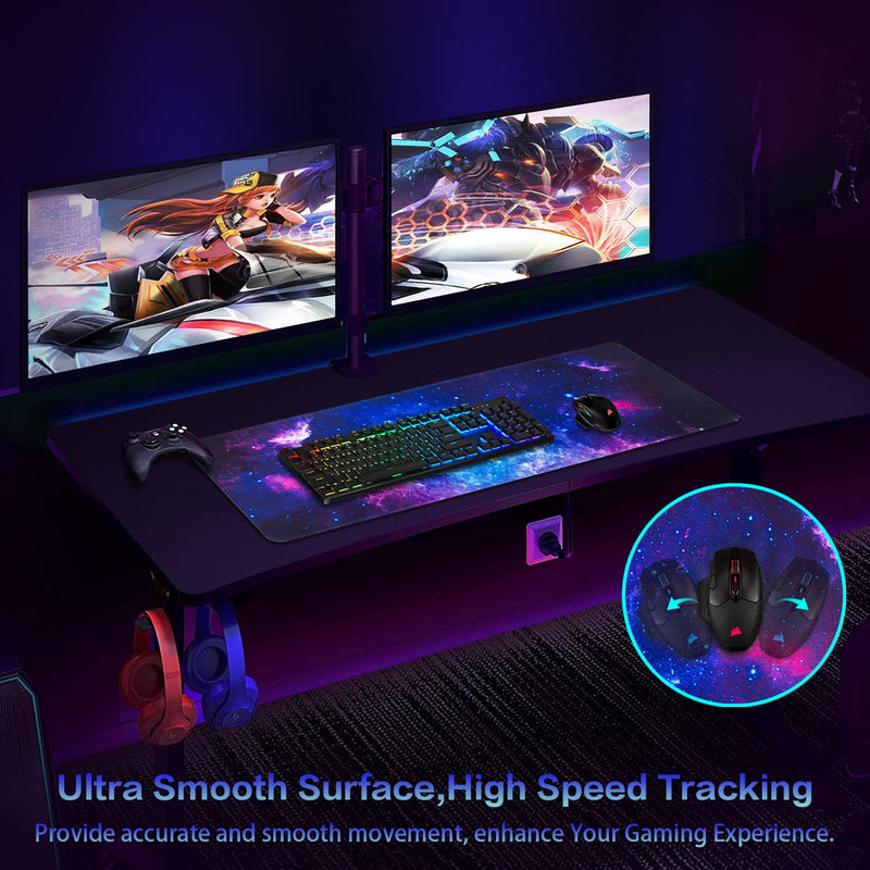 [Australia - AusPower] - Gaming Mouse Pad, Canjoy 31.5 x 11.8 inch Large Mouse Pad Extended Desk Pad Big Keyboard Mousepad Desk Mat with Non-Slip Rubber Base and Stitched Edges for Gaming Working Office Home Computer Blue-Galaxy 