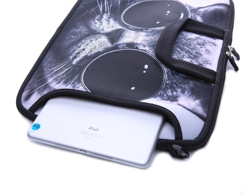 [Australia - AusPower] - 14 Inch Neoprene Laptop Sleeve Case Bag with shoulder strap For 14" Notebook/MacBook/Ultrabook/Chromebook (Grey cat with sunglasses) Grey Cat With Sunglasses 