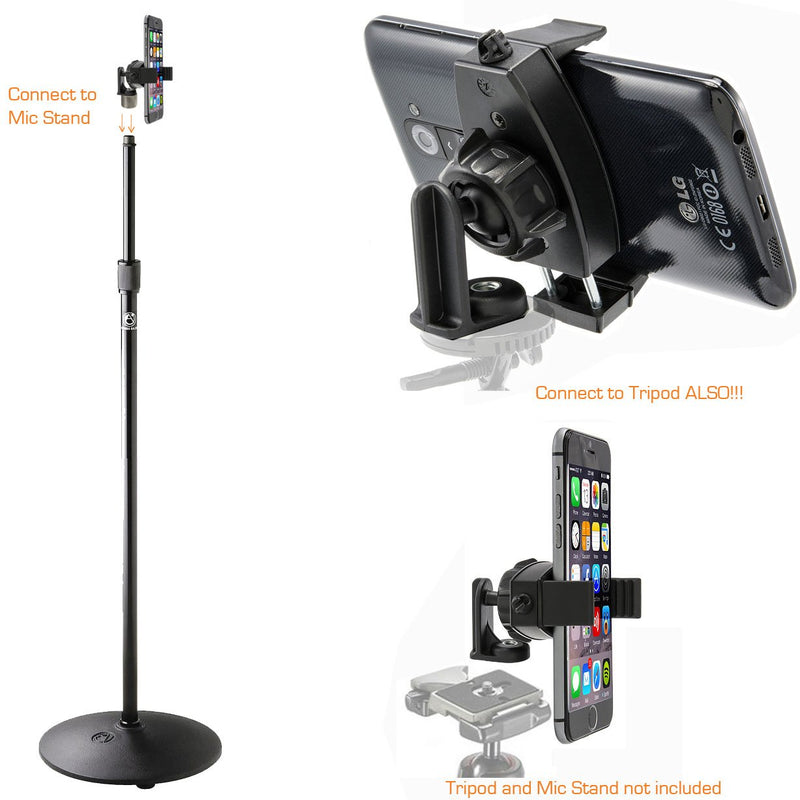 [Australia - AusPower] - ChargerCity 360° Swivel Adjust Smartphone Holder with 5/8" Tripod Microphone Stand Adapter for All Smartphone up to 3.6 inch Wide (iPhone 12 13 14 Galaxy S21 S22) 