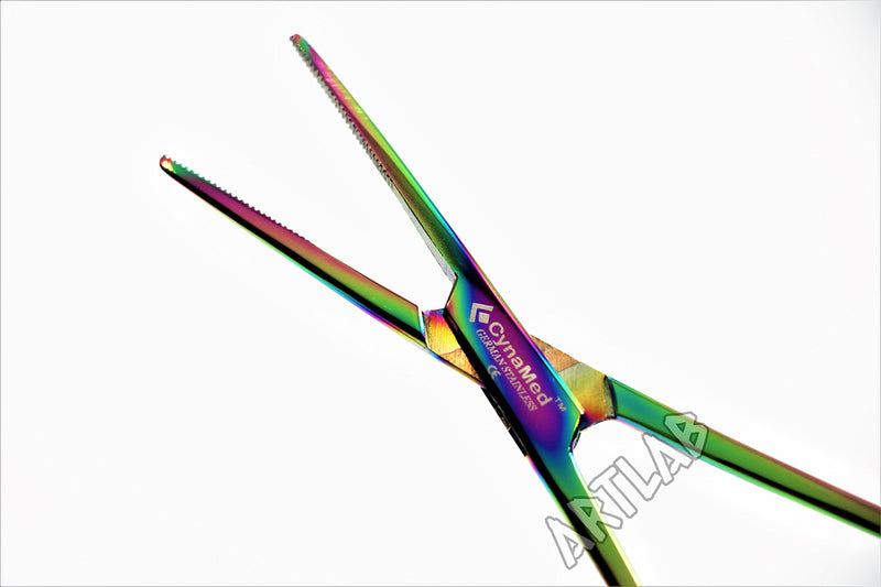 [Australia - AusPower] - New German Hemostat Forceps 5 inches Plus Lister Bandage Scissors 5.5 Inches Rainbow Titanium Premium Cynamed 