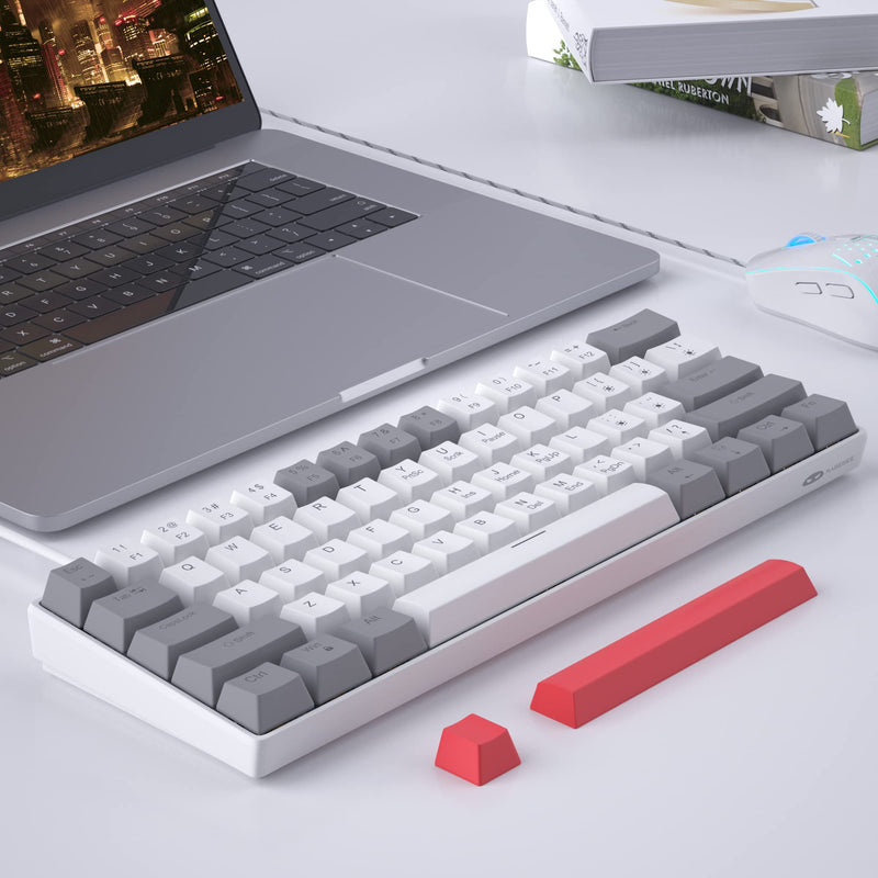 [Australia - AusPower] - 60% Mechanical Gaming Keyboard, Grey&White Gaming Keyboard with Hot Swappable Linear Red Switches, Wired Detachable Type-C Cable Mini Keyboard with Powder Blue Backlight for Windows/Mac/PC/Laptop grey&white with hot swappable red switch 