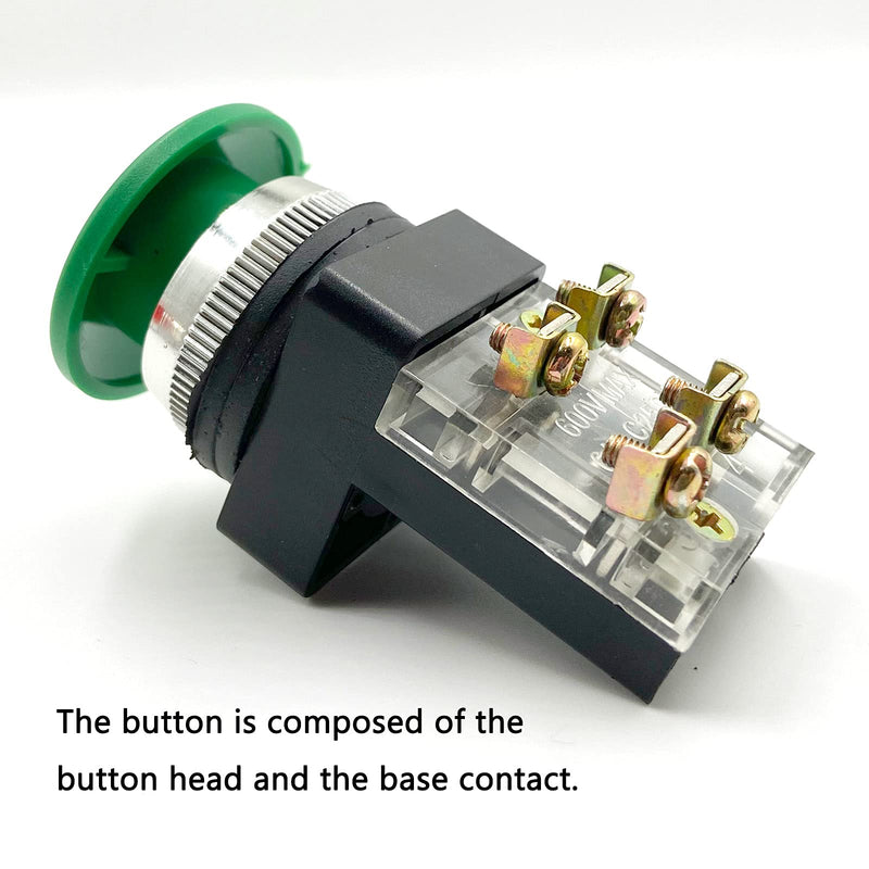 [Australia - AusPower] - AC 250V 6A 1NO 1NC DPST Momentary Mushroom Head Push Button Switch （ Green1pcs Red1pcs） 