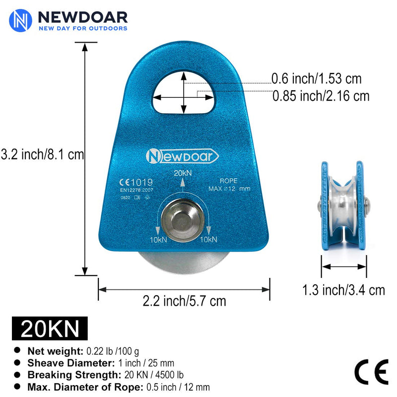 [Australia - AusPower] - NewDoar CE Certified 20kN Micro Pulley Fixed Side Trolley for Climbing, Rescue Lifting,Hitch Tending 