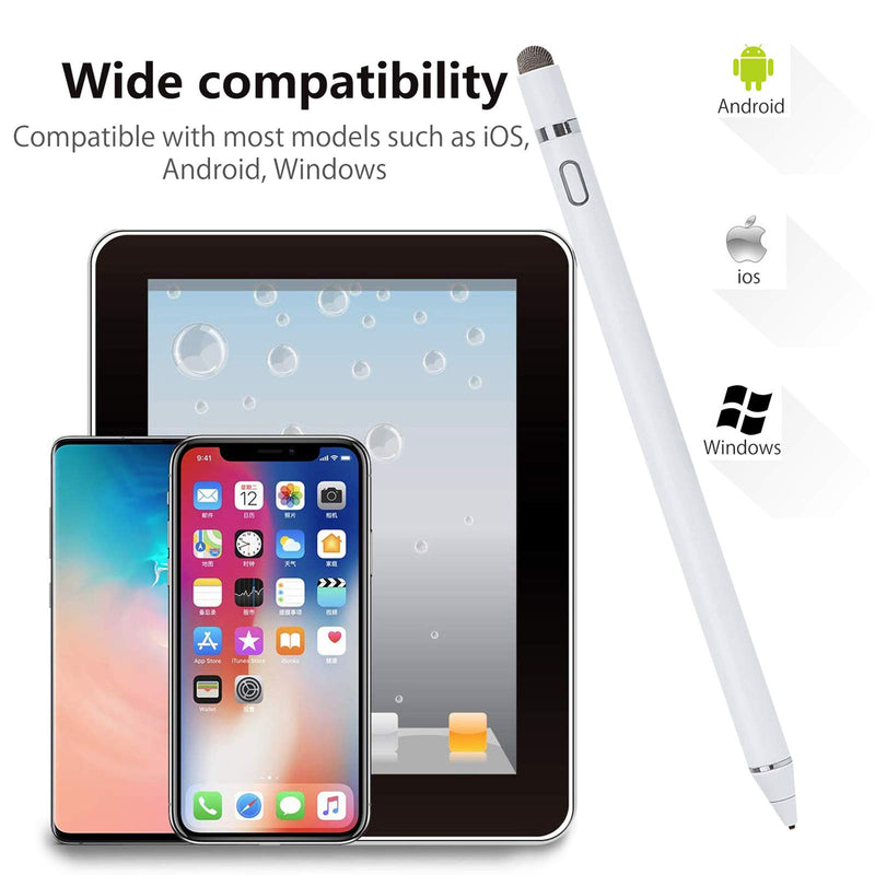 [Australia - AusPower] - Active Stylus Digital Pen for Touch Screens, Rechargeable 1.5mm Fine Point Stylus Smart Pencil Compatible with iPhone/iPad Pro/Mini/Air/Android and Most Tablet with Glove White 