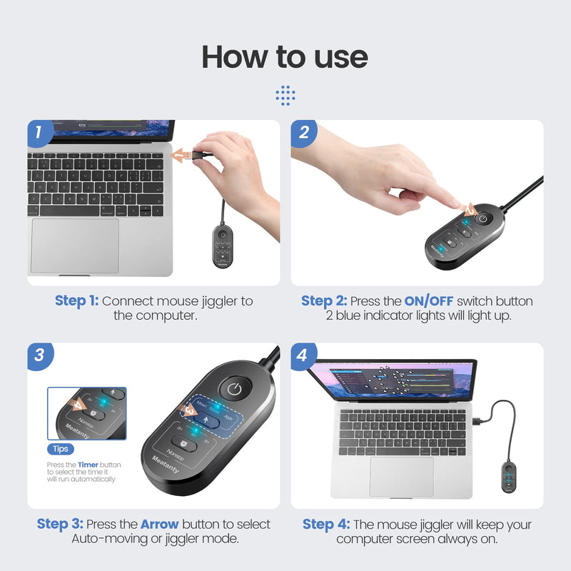 [Australia - AusPower] - Meatanty 3 in 1 Mouse Jiggler USB Mouse Mover with Timer, Separate Mode Selection and ON/Off Button, Mouse Shaker with Portable Box, Support Multi-Track, Driver-Free and Plug＆Play Keeps PC Active 