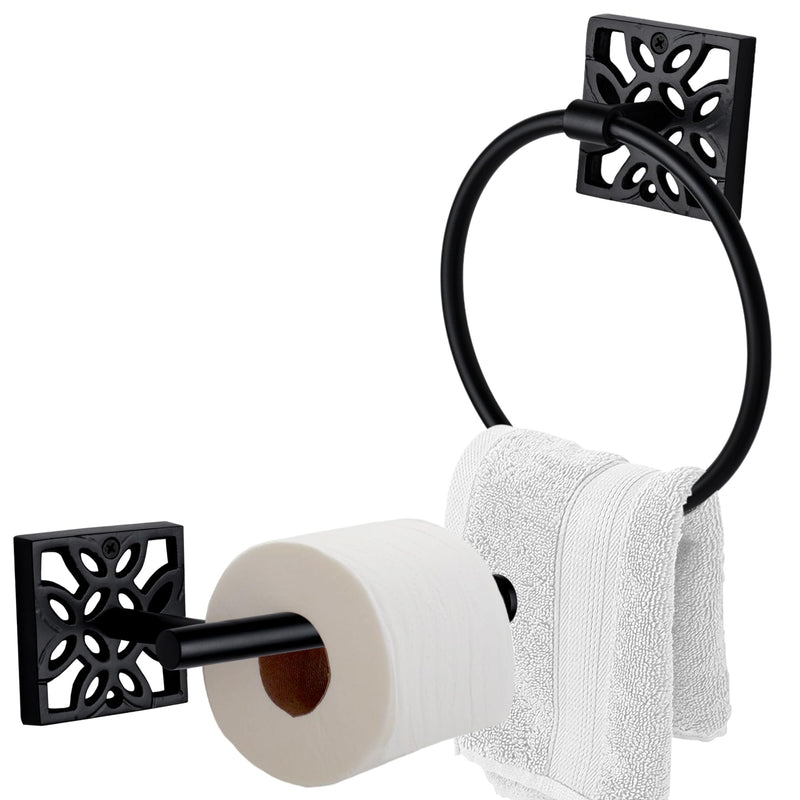 [Australia - AusPower] - Autumn Alley Bathroom Toilet Paper and Towel Holder Set - Wall Mount Modern Bathroom Hardware Black Accessories, 2 PC, Matte Black Toilet Paper Holder, Black Hand Towel Ring Holder for Bathroom Wall 