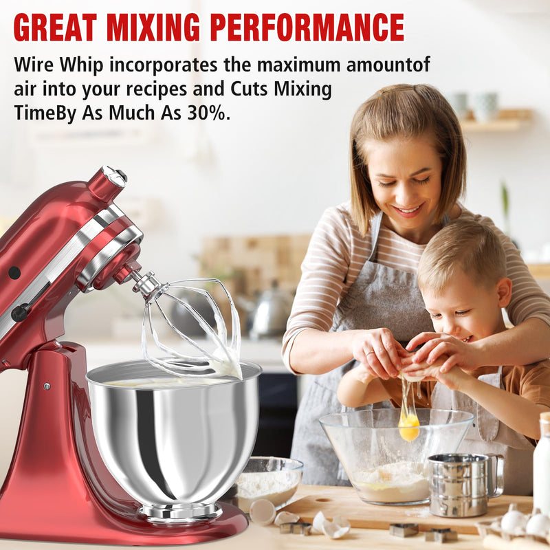 [Australia - AusPower] - KN256 Stainless Steel 6-Wire Whip Attachment for KitchenAid Bowl-Lift Mixer 6 Quart Bowl, Stainless Steel Whisk Replacement for Kitchen Aid Mixer, Dishwasher Safe, Egg Heavy Cream Beater. KN256 
