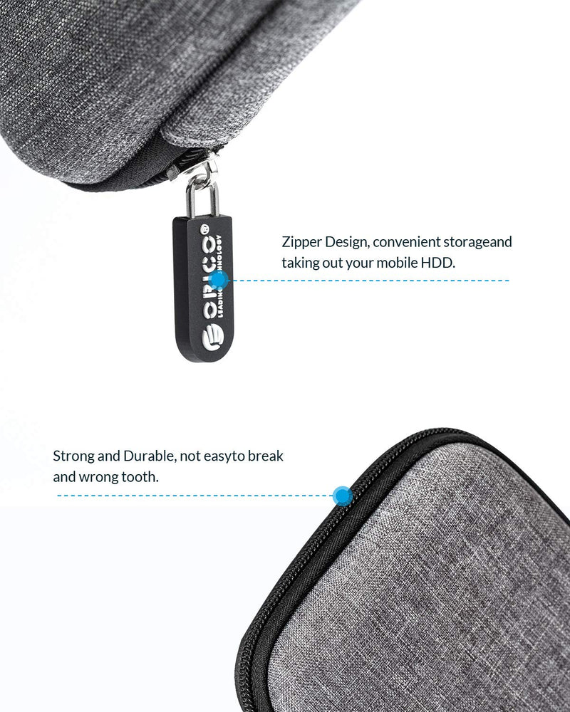 [Australia - AusPower] - ORICO Hard Drive Case 2.5 inch External Drive Storage Carrying Bag Waterproof Shockproof with Inner Size 5.5x3.5x1.0inch for Organizing HDD and Electronic Accessories,Grey(PHD-25) Grey 