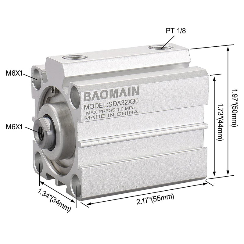 [Australia - AusPower] - Baomain Compact Thin Air Cylinder SDA 32x30 32mm Bore 30mm Stroke PT1/8 Port 