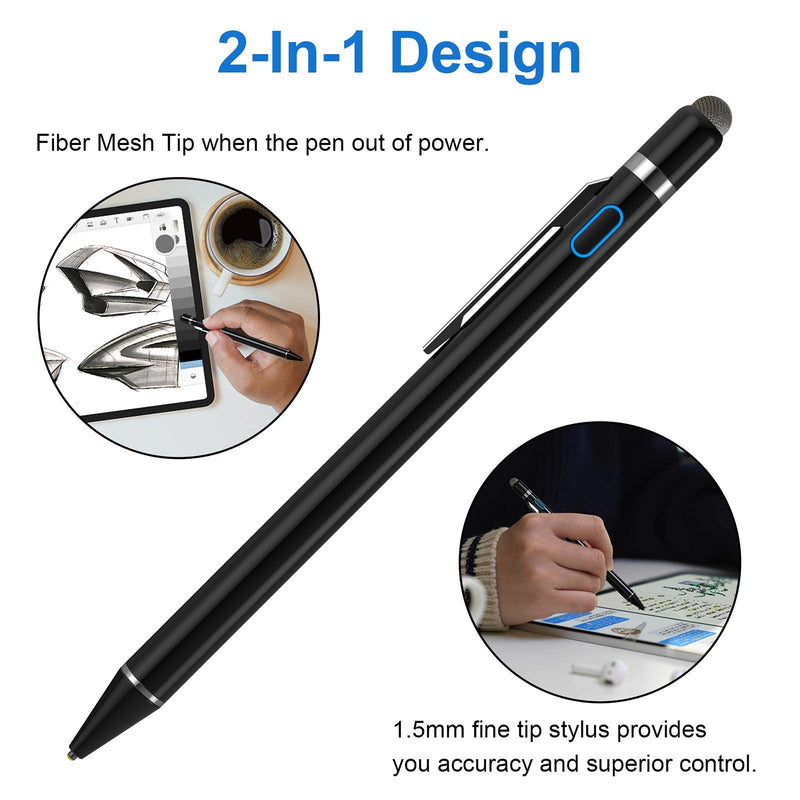 [Australia - AusPower] - Stylus Pens for Touch Screens, NTHJOYS Universal Fine Point Stylus for iPad, iPhone, Samsung, iOS/Android Smart Phone and Other Tablets, Active Stylus Stylist Pen Pencil for Precise Writing/Drawing Black 