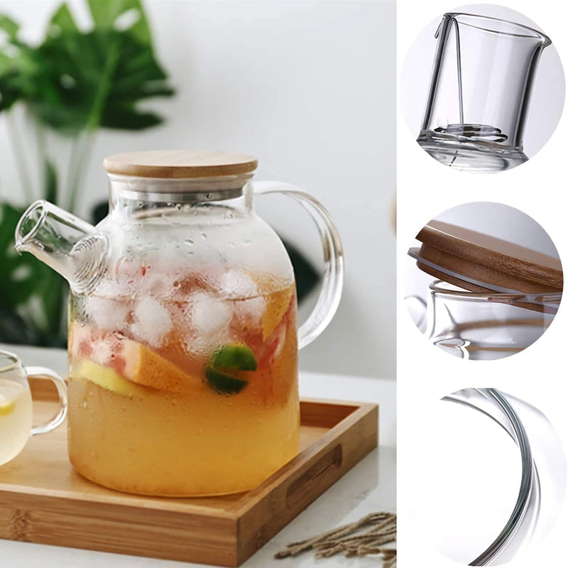[Australia - AusPower] - Acoode Glass Water Pitcher with Bamboo Lid Large Capacity Cold Water Tea Pot with Filter for Hot/Cold Water and Iced Tea 1200ML/40Oz (1800ML/60Oz) 1800ML/60Oz 