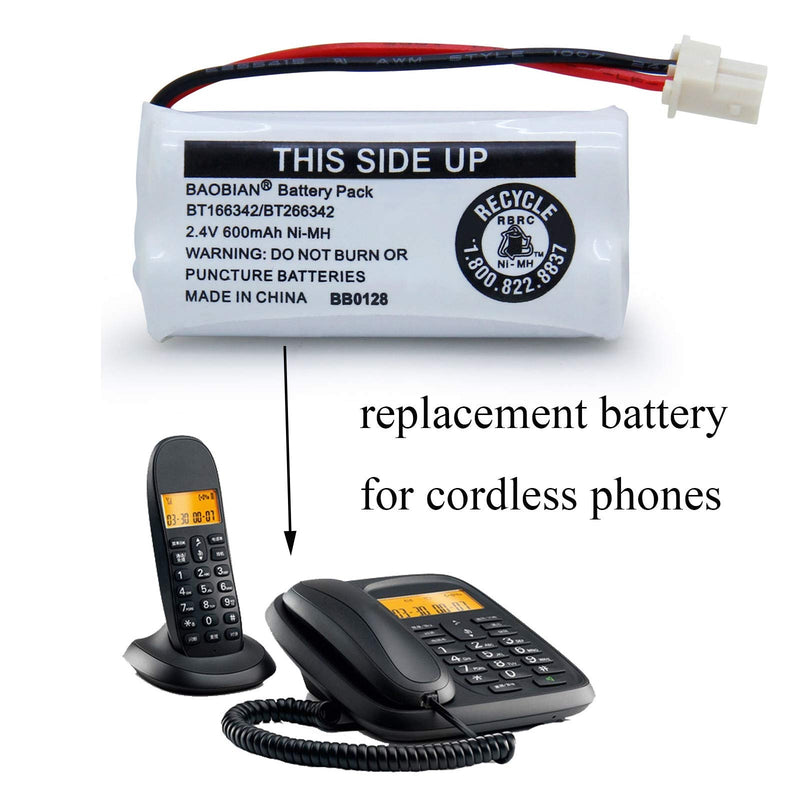 [Australia - AusPower] - BAOBIAN BT166342 BT266342 Cordless Home Phone Battery BT162342 BT162342 BT-166342 BT-266342 2.4V 600mAh Ni-MH (Pack of 2) 2 pack 