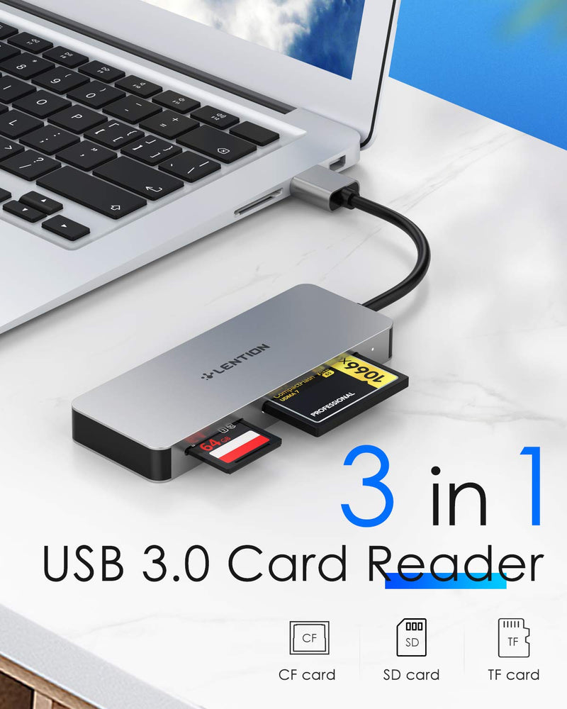 [Australia - AusPower] - LENTION USB 3.0 to CF/SD/Micro SD Card Reader, SD 3.0 Card Adapter for SD/SDHC/SDXC/MMC/RS-MMC/Micro SD/Micro SDHC/Micro SDXC/CF Type I, Compatible Windows, MacOS, ChromeOS, More (CB-H12, Space Gray) 