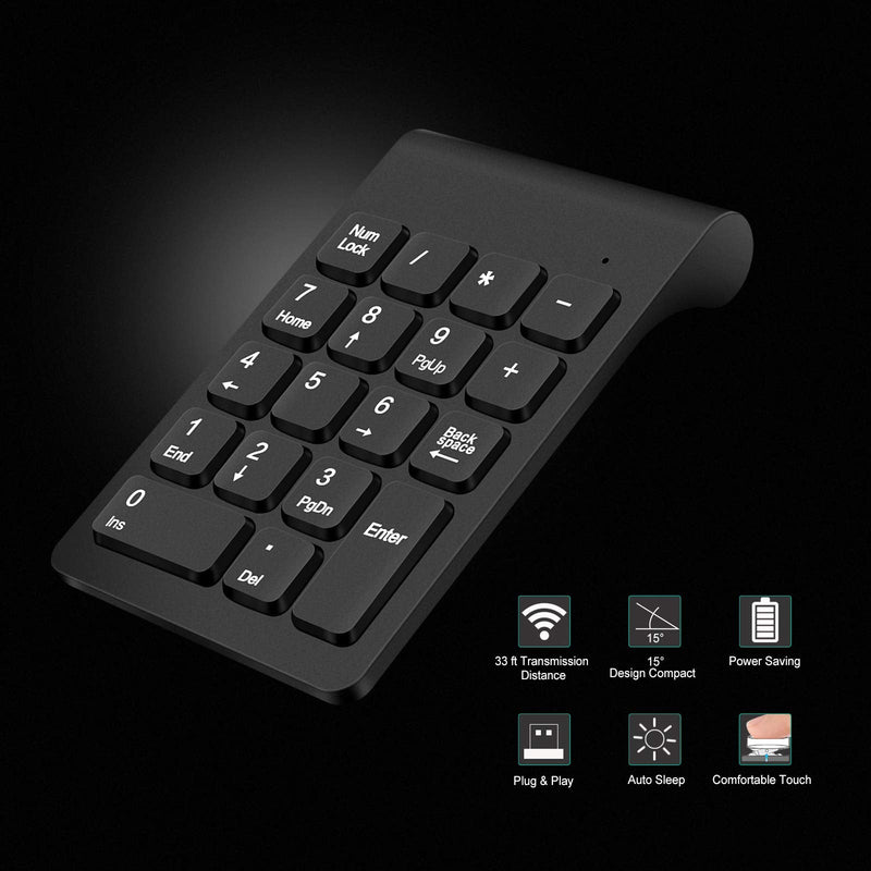 [Australia - AusPower] - Wireless Numeric Keypad, TRELC Mini 2.4G 18 Keys Number Pad, Portable Silent Financial Accounting Numeric Keypad Keyboard Extensions with Wireless Mouse for Laptop, PC, Desktop, Notebook(Black) Black 