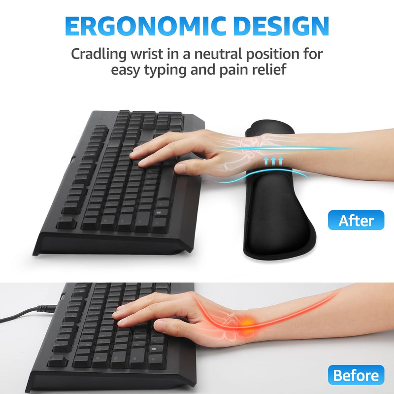 [Australia - AusPower] - KTRIO Memory Foam Keyboard Wrist Rest - Ergonomic Design Wrist Rest for Computer Keyboard - Non-Slip Rubber Base Keyboard Wrist Pad for Easy Typing & Pain Relief - Foldable 