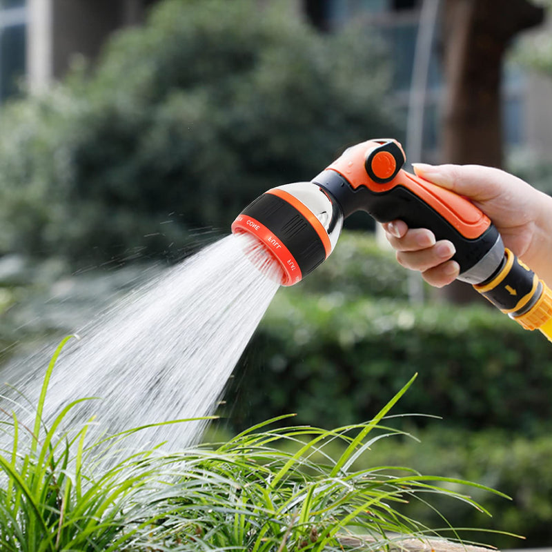 [Australia - AusPower] - GUDWING Garden Hose Nozzle, 10 Spray Patterns, On /Off Valve Thumb Control, High Pressure Water Hose Nozzle for Garden Hose, Garden Hose Spray for Outdoor Watering, Cleaning, Washing Cars, Bath Pets Acrylonitrile Butadiene Styrene Orange 