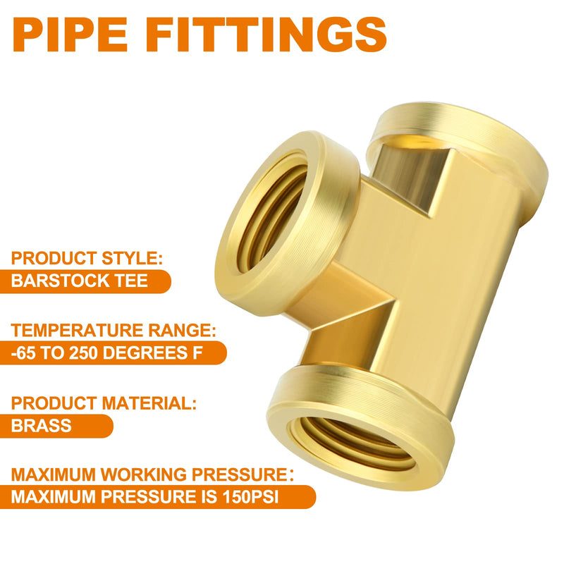 [Australia - AusPower] - GASHER 2 Pcs Brass Tee Fitting, 1/4" x 1/4" x 1/4" NPT Female Pipe Fittings 1/4 NPT 