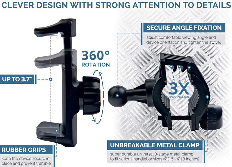 [Australia - AusPower] - The Only Metal Bike & Motorcycle Phone Mount - for Any Smartphone (iPhone 12, Galaxy S21). Unbreakable Handlebar Cell Phone Holder for Bike & Bicycle 
