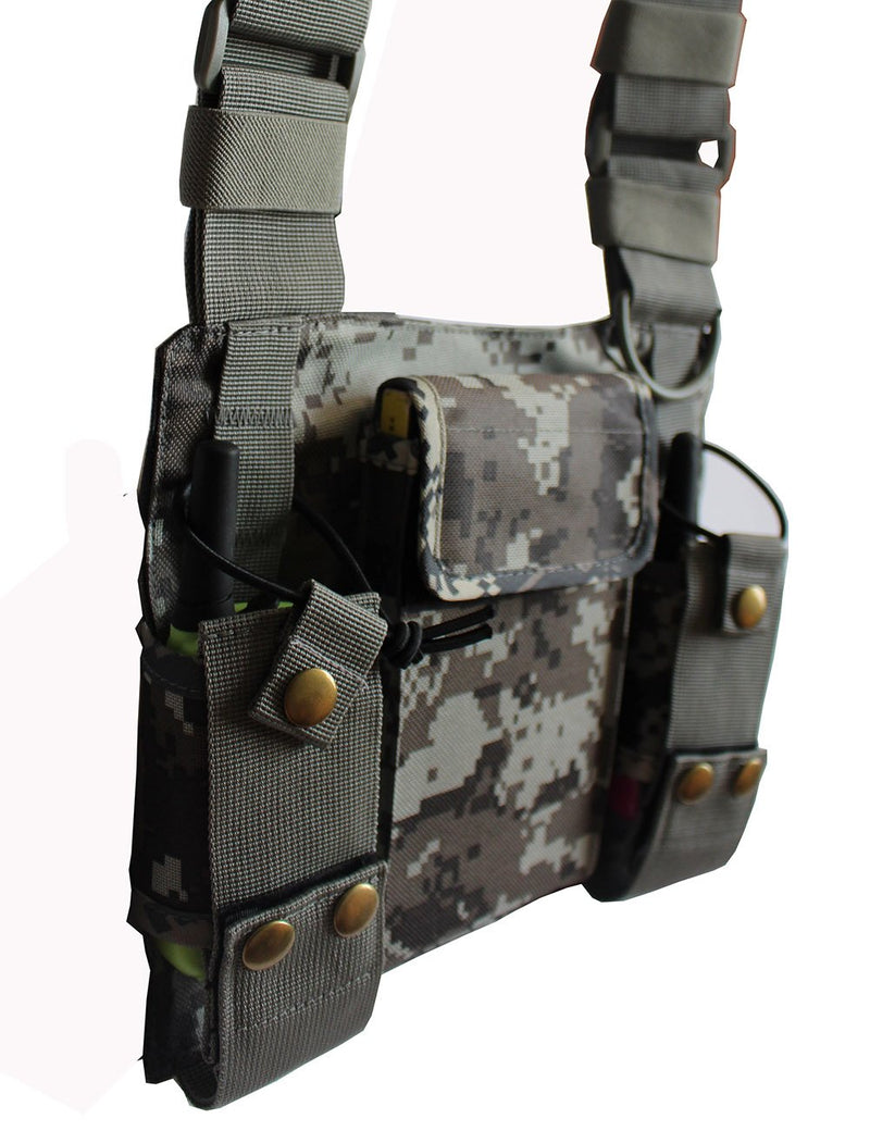 [Australia - AusPower] - Lewong Universal Hands Free Chest Harness Bag Holster for Two Way Radio (Rescue Essentials) (Camouflage) Camouflage 