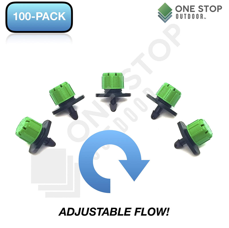 [Australia - AusPower] - One Stop Outdoor (100-PACK) - 360 Degree 1/4" Inch Universal Barbed Drip Emitter - Adjustable Flow 0-18.5 GPH Fit 1/4 (4-7mm) Drip Irrigation Tubing - Professional Grade Drippers for Drip Irrigation Dripper On Barb 