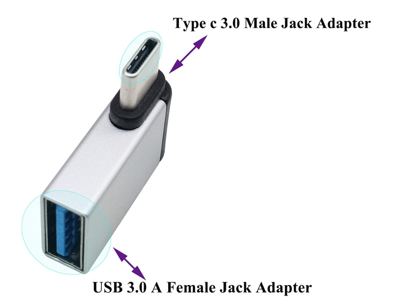 [Australia - AusPower] - AAOTOKK Right Angle USB C to USB 3.0 Adapter 90 Degree Type C Male to USB A 3.0 Female Converter,On The Go(OTG) for Smartphone,Laptops,Mouse Keyboards,More USB and Type-C Devices (2 Pack-Silver M/F) silver M/F 