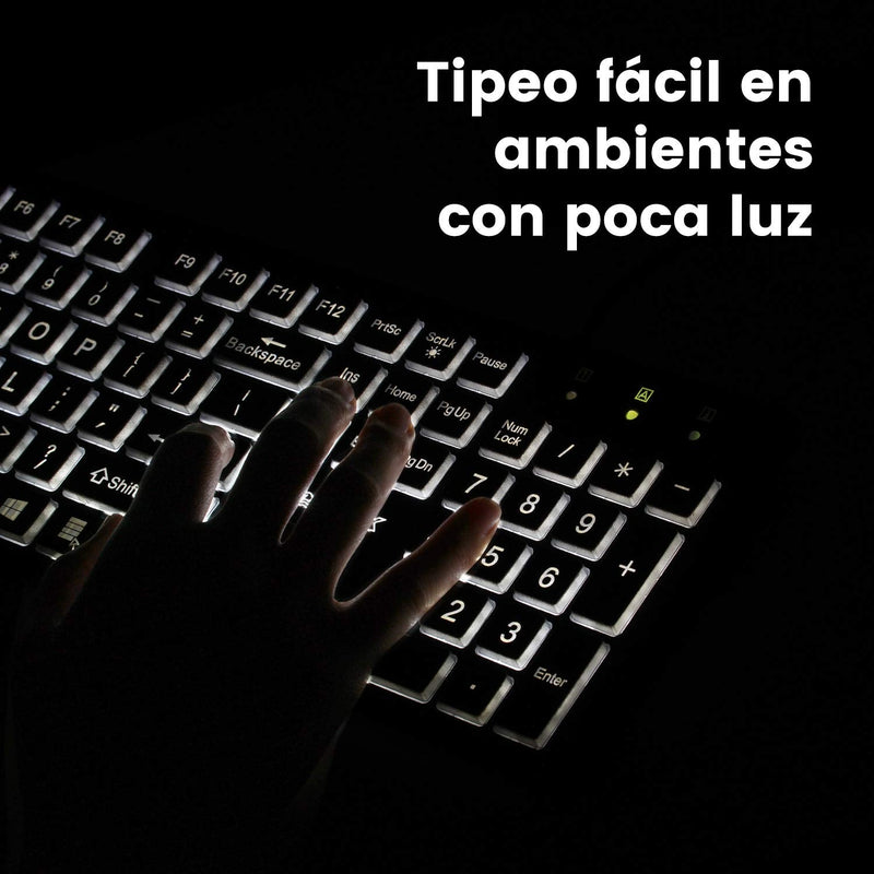 [Australia - AusPower] - Perixx PERIBOARD-317ES es un teclado con cable y retroiluminado LED, Letras impresas en grande con iluminación blanca, Teclado Full Size, QWERTY Español 