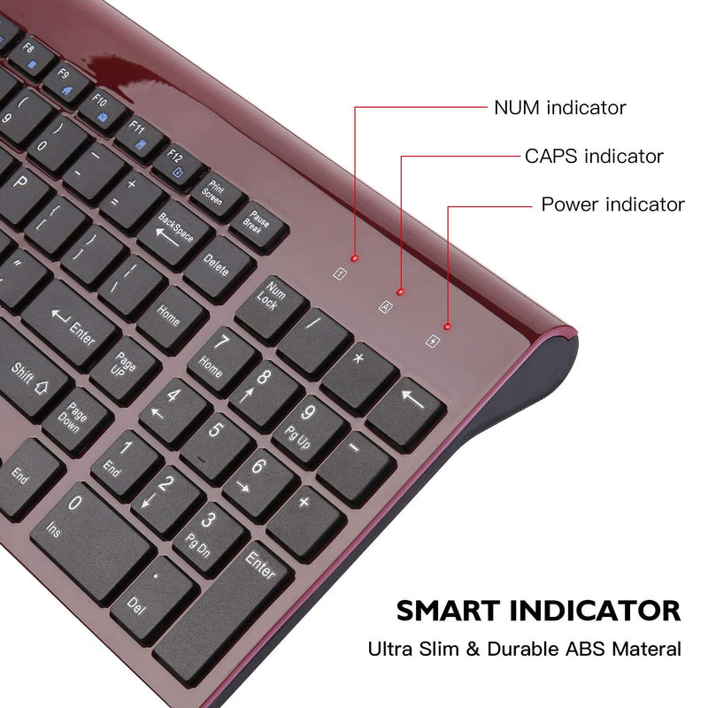 [Australia - AusPower] - Wireless Keyboard Mouse Combo, cimetech Compact Full Size Wireless Keyboard and Mouse Set 2.4G Ultra-Thin Sleek Design for Windows, Computer, Desktop, PC, Notebook - (Wine red) Wine Red 