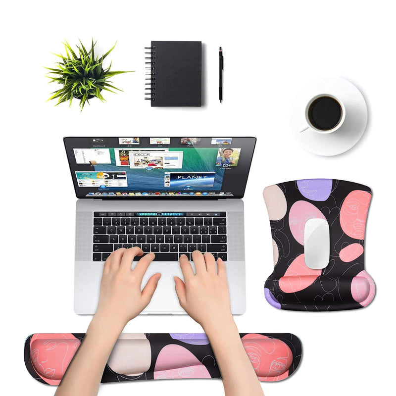 [Australia - AusPower] - MOSISO Wrist Rest Support for Mouse Pad & Keyboard Set, Love Face Ergonomic Mousepad Non-Slip Base Home/Office Pain Relief & Easy Typing Cushion with Neoprene Cloth & Raised Memory Foam, Black 