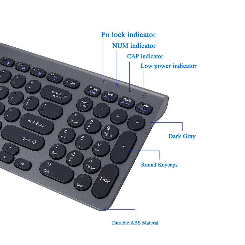 [Australia - AusPower] - Wireless Keyboard and Mouse Combo, ACOZYKITTEN 2.4G Silent Keyboard and Mouse Set with USB Receiver, Round Keycap, Ultra-Thin Sleek Design for Windows, Computer, Desktop, PC, Laptop (Black+Dark Gray) Dark Gray 