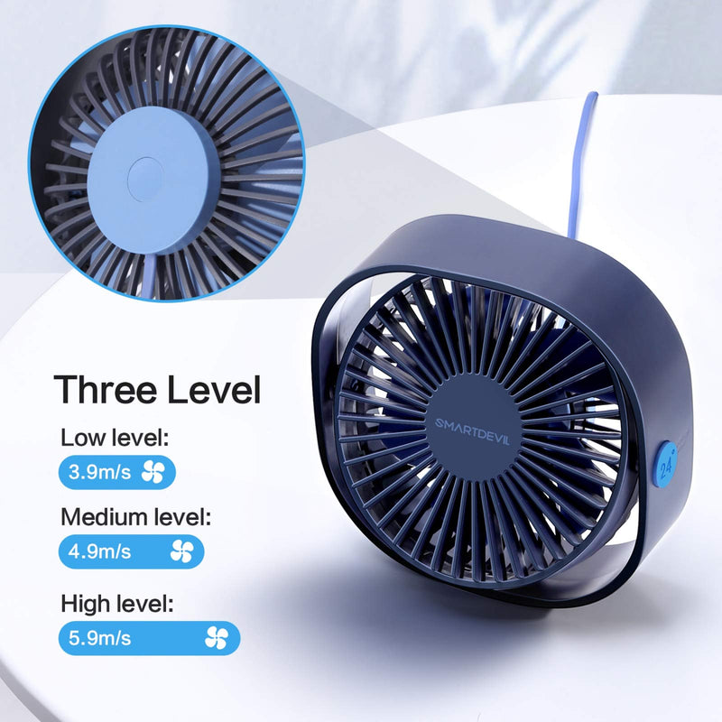 [Australia - AusPower] - SmartDevil Small Personal USB Desk Fan,3 Speeds Portable Desktop Table Cooling Fan Powered by USB,Strong Wind,Quiet Operation,for Home Office Car Outdoor Travel (Navy Blue) Navy Blue 