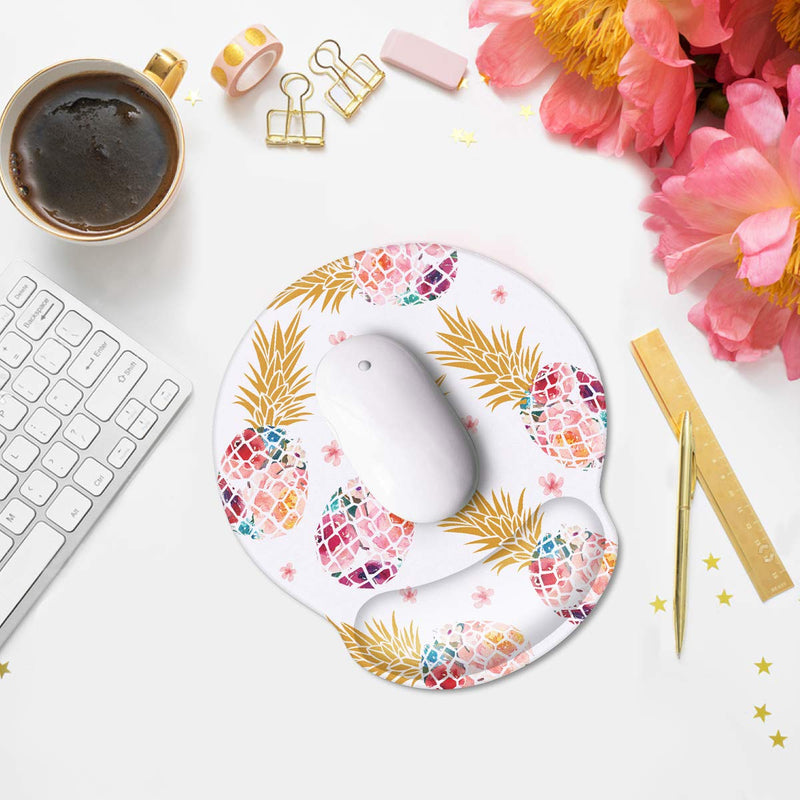 [Australia - AusPower] - Ergonomic Mouse Pad with Wrist Support, WAVEYU Cute Design Mouse Pad for Women Non-Slip Rubber Base Mousepad for Desk Laptop Gaming Working Computers Laptop Easy Typing & Pain Relief, Pink Pineapple 