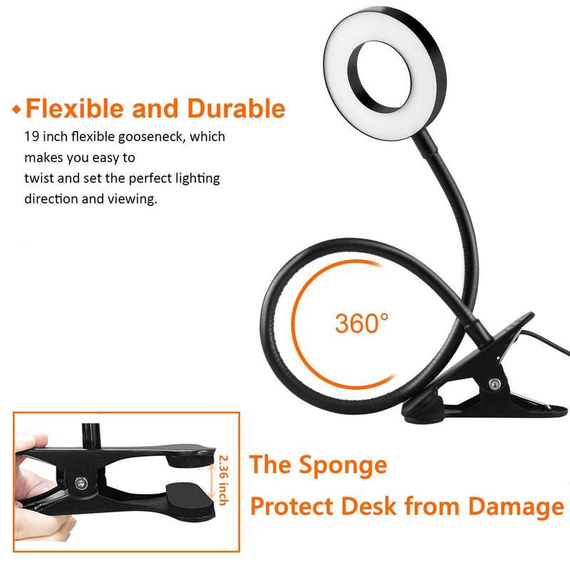 [Australia - AusPower] - Clip on Light Reading Lights , 48 LED USB Desk Lamp with 3 Color Modes 10 Brightness, Eye Protection Book Clamp Light , 360 ° Flexible Gooseneck Clamp Lamp for Desk Headboard and Video Conference 