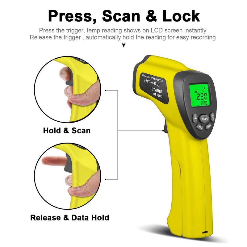 [Australia - AusPower] - BTMETER BT-980D D:S 12:1 Handheld Industrial Infrared Thermometer, Digital Non-Contact Laser Temperature Gun for -58℉ to 1022℉(-50°C ~ 550°C) - NOT for Human Temp BT-980D(-58℉ to 1022℉, D:S=12:1) 