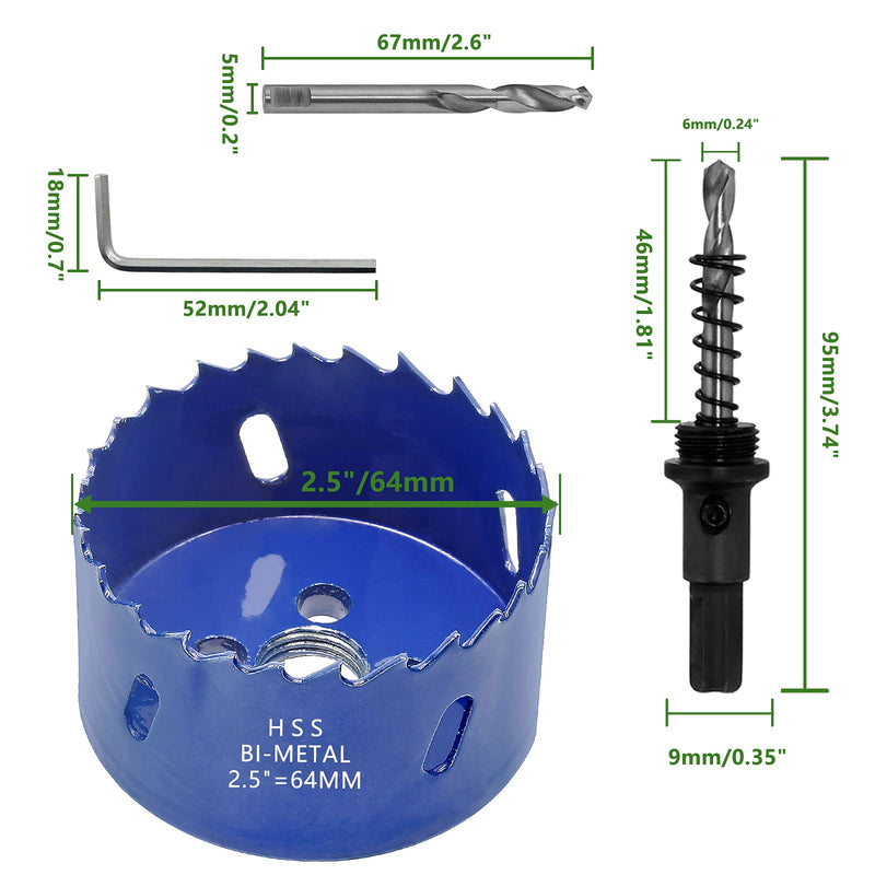 [Australia - AusPower] - Luomorgo 64mm/2-1/2 inch Hole Saw, 1 1/4 inch Cutting Depth HSS Bi-Metal Hole Cutter for Wood Cornhole Boards Plastic Drywall & Metal Sheet 2-1/2" / 64mm Blue 