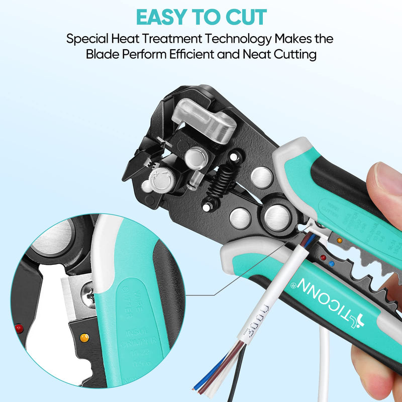 [Australia - AusPower] - TICONN Automatic Wire Stripper Tool, 3 in 1 Wire Cutters Crimper Pliers Electrician Tools for 24–10 AWG Wire Stripping, Cutting and Crimping (Blue) 24-10 AW Blue 