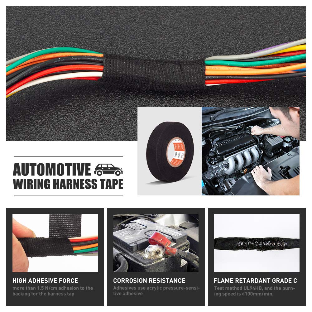 Wire Harness Automotive Cloth Tape - Adhesive Strong Abrasion Resistance  Heat Proof Electrical Flannel Tape for Wrapping Wiring  Harness/Insulation/Car Engine (3/4 x 50 ' Pack of 1 Piece)