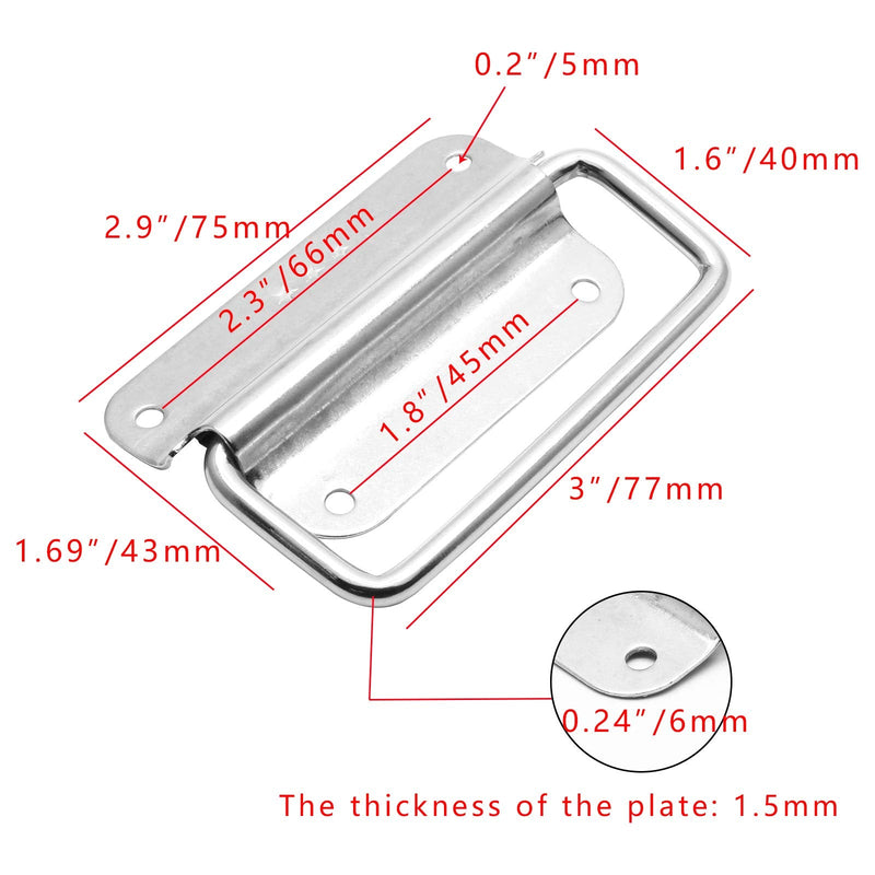 [Australia - AusPower] - Jiozermi 4 Pcs Chest Handles, 3 Inch Pull Handles with Screws, Stainless Steel Foldable Pull Ring Handle for Toolbox, Heavy Duty Surface Mount Case Handle, Silver 