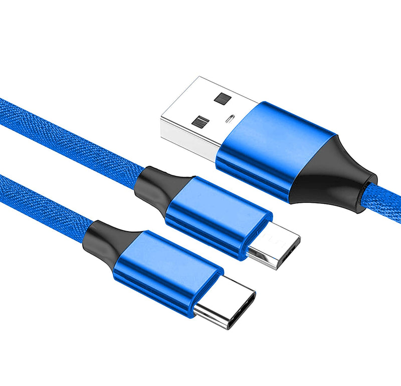 [Australia - AusPower] - 2 in 1 Multi Charging Cable, Multi USB Fast Charging Cable Compatible with Cellphone, Tablet, Type C Devices and More - 4.1ft (Blue) Blue 