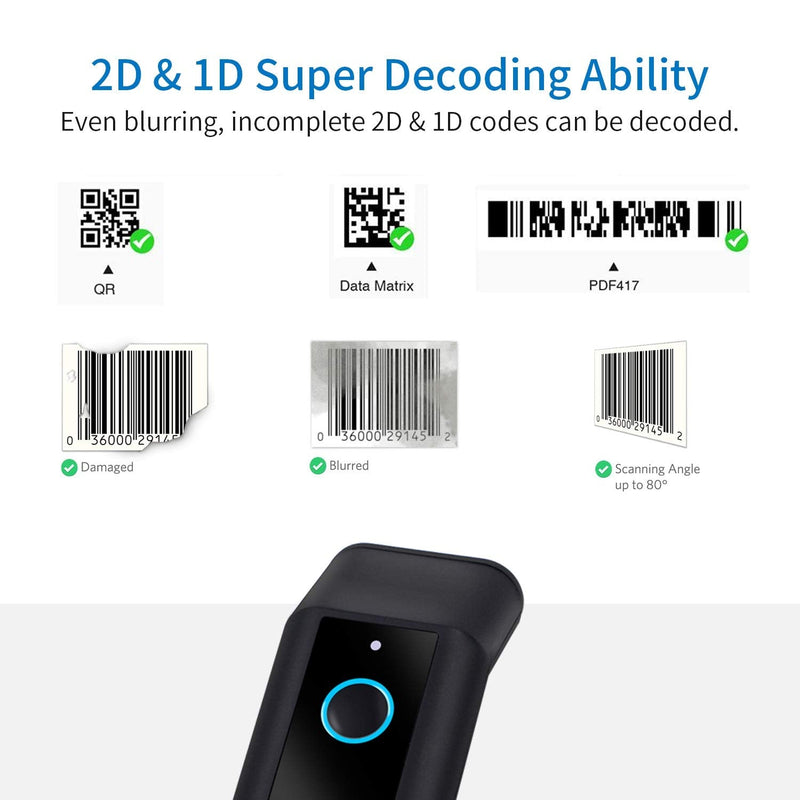 [Australia - AusPower] - Portable 2D Bluetooth Wireless Barcode Reader Scanner with Stand, Symcode Handheld Cordless QR Bar Code Scanner 3-in-1 Bluetooth 4.1 & 2.4G Wireless & USB Wired Bar Code Reader Scanner with Stand 2D Scanner with Stand 