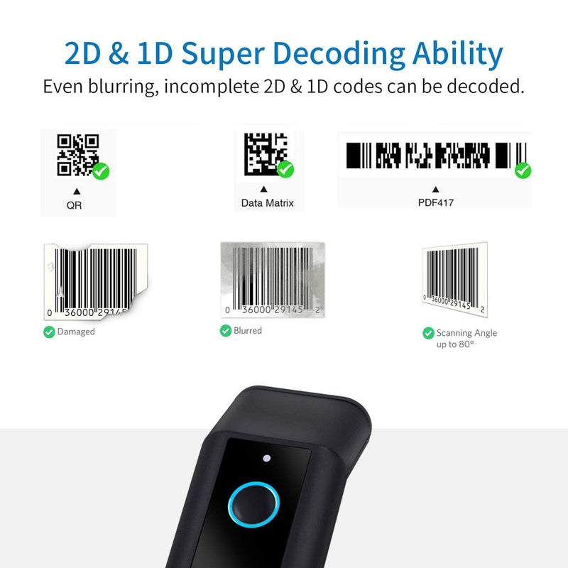 [Australia - AusPower] - Portable 2D Bluetooth Wireless Barcode Reader Scanner with Stand, Symcode Handheld Cordless QR Bar Code Scanner 3-in-1 Bluetooth 4.1 & 2.4G Wireless & USB Wired Bar Code Reader Scanner with Stand 