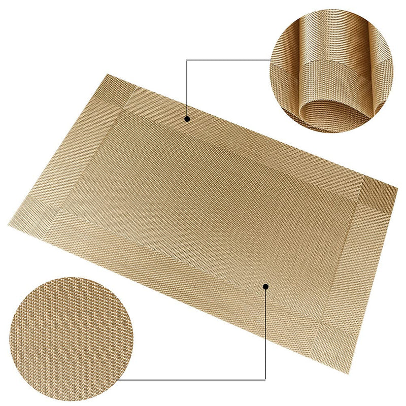 [Australia - AusPower] - FGSAEOR Placemats Place Mats for Kitchen Dining Table, Heat-Resistant StainAnti-Skid Washable PVC Table Mats, Easy to Cleaning Woven Vinyl Dinner Mats (Gold, 6 Pack) Gold 