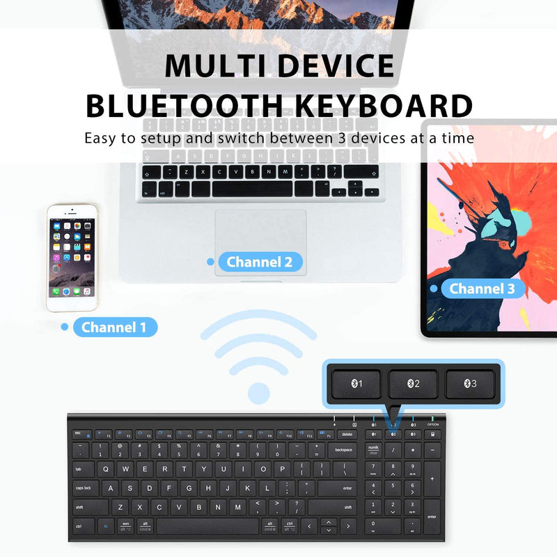 [Australia - AusPower] - iClever BK10 Bluetooth Keyboard, Universal Wireless Keyboard, Rechargeable Bluetooth 5.1 Multi Device Keyboard with Number Pad Full Size Stable Connection for Windows, iOS, Android, Mac 