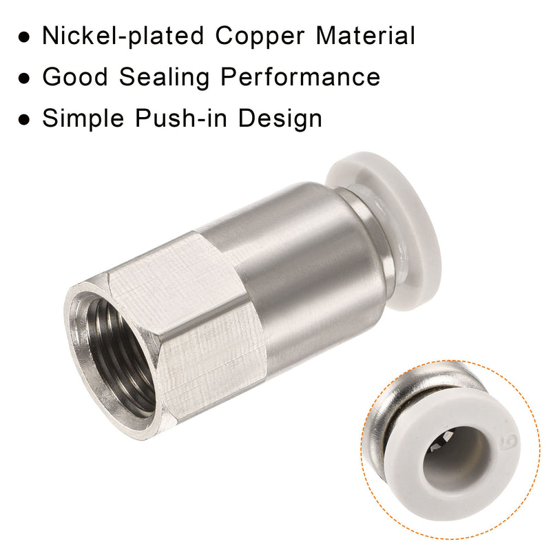 [Australia - AusPower] - MECCANIXITY Push to Connect Fittings 1/8PT Female Thread Fit 6mm Tube OD Nickel-Plated Copper Straight Union Fitting, Pack of 4 