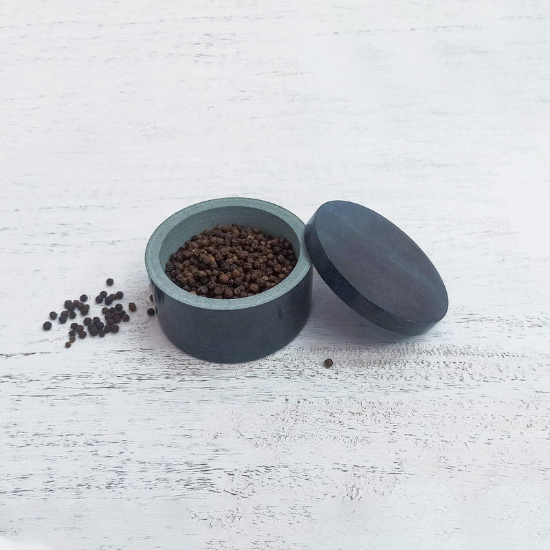 [Australia - AusPower] - Kaizen Casa Unique Salt and Pepper Box Elegant Natural Stone Salt Box with Lid for Salt, Spice and Herbs Storage ( 3.5" x 2") 