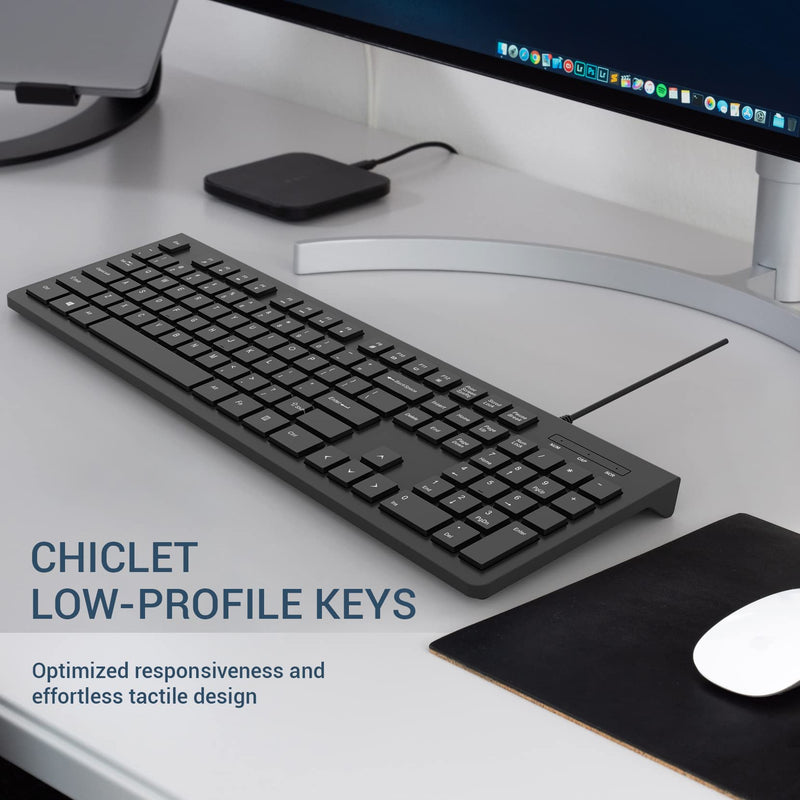 [Australia - AusPower] - Computer Keyboard Wired, Plug Play USB Keyboard, Low Profile Chiclet Keys, Large Number Pad, Caps Indicators, Foldable Stands, Spill-Resistant, Anti-Wear Letters for Windows Mac PC Laptop, Full Size 