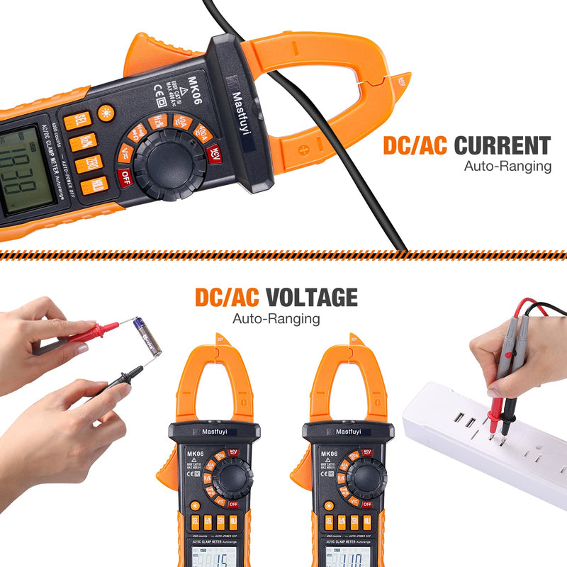 [Australia - AusPower] - Digital Clamp Meter, True RMS 4000 Counts, Digital Electrical Tester Meter Auto-Ranging Measures AC/DC Voltage, AC/DC Current, Resistance, Capacitance, Temperature, Continuity, Diodes, Duty-Cycle 