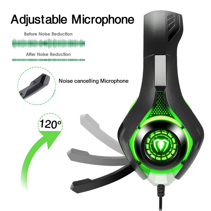 [Australia - AusPower] - BlueFire 3.5mm PS4 Gaming Headset Headphone with Microphone and LED Light Compatible with Playstation 4, PS5, Xbox one, PC (Green) Green 